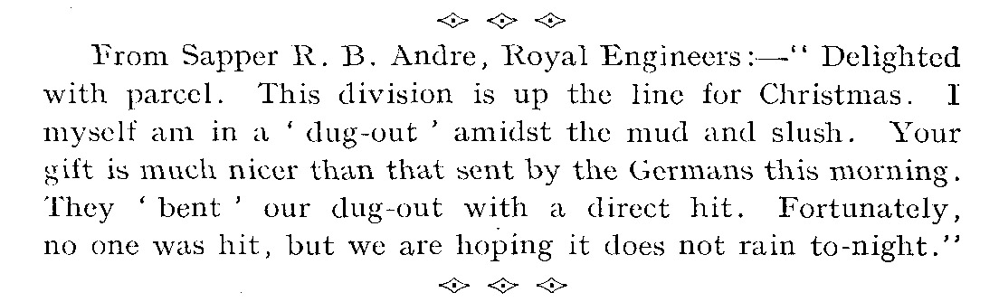 Letter from Sapper RB Andre, published in the Polytechnic Magazine describing conditions on the front line, 1916