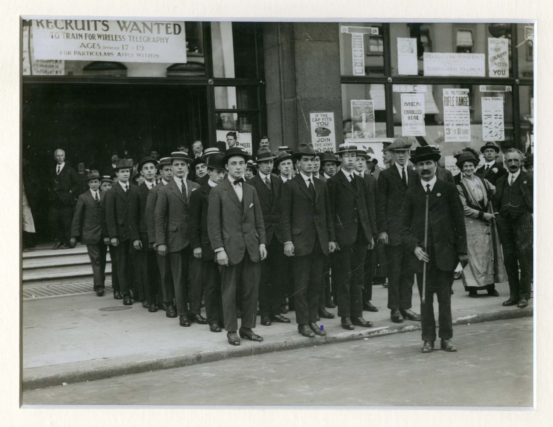 New recruits for wireless telegraphy training outside 309 Regent Street, c1914-15