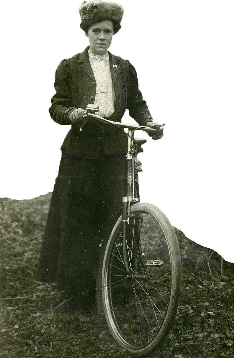 Lady with a bicycle in period dress, c.1900