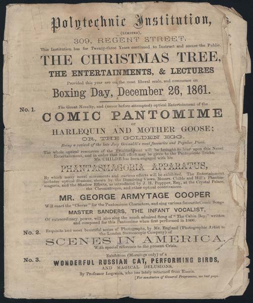 Photo of the programme for the Polytechnic Institution, Dec 1861