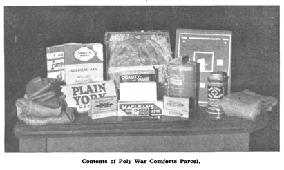Photo of the contents of a Poly War Comforts Parcel