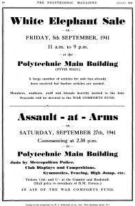 Advert for a White Elephant Sale in Fyvie Hall, September 1941