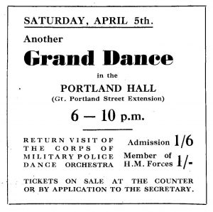 Advert for a Grand Dance in the Portland Hall, March 1941
