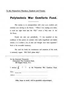 War Comforts appeal from Polytechnic Magazine