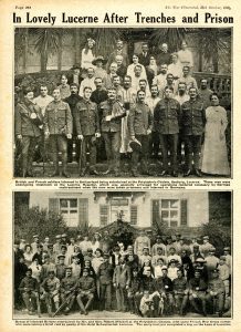 Newspaper cutting showing a group of soldiers and nursing staff